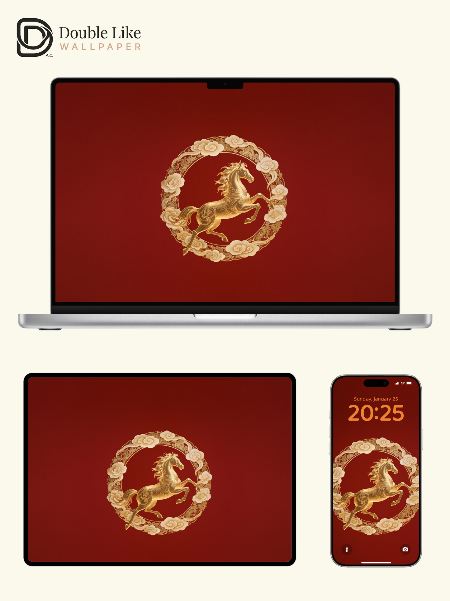 Red Background Gilded Galloping Horse Chinese Motivational Illustration Wallpaper Pack [#LFHL30209]