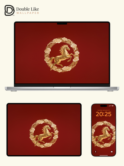 Red Background Gilded Galloping Horse Chinese Motivational Illustration Wallpaper Pack [#LFHL30209]