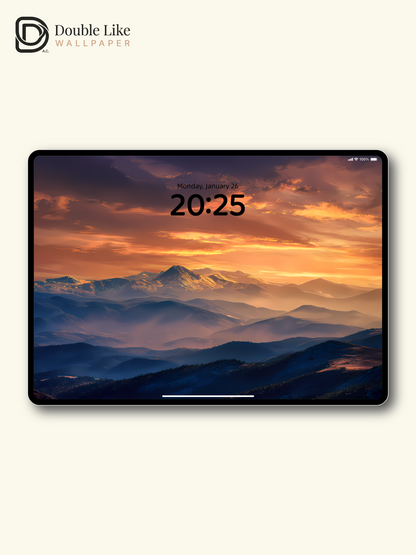 Sunset Mountain Layers Golden Cloudscape Illustration Wallpaper Pack [#LFHL1002]