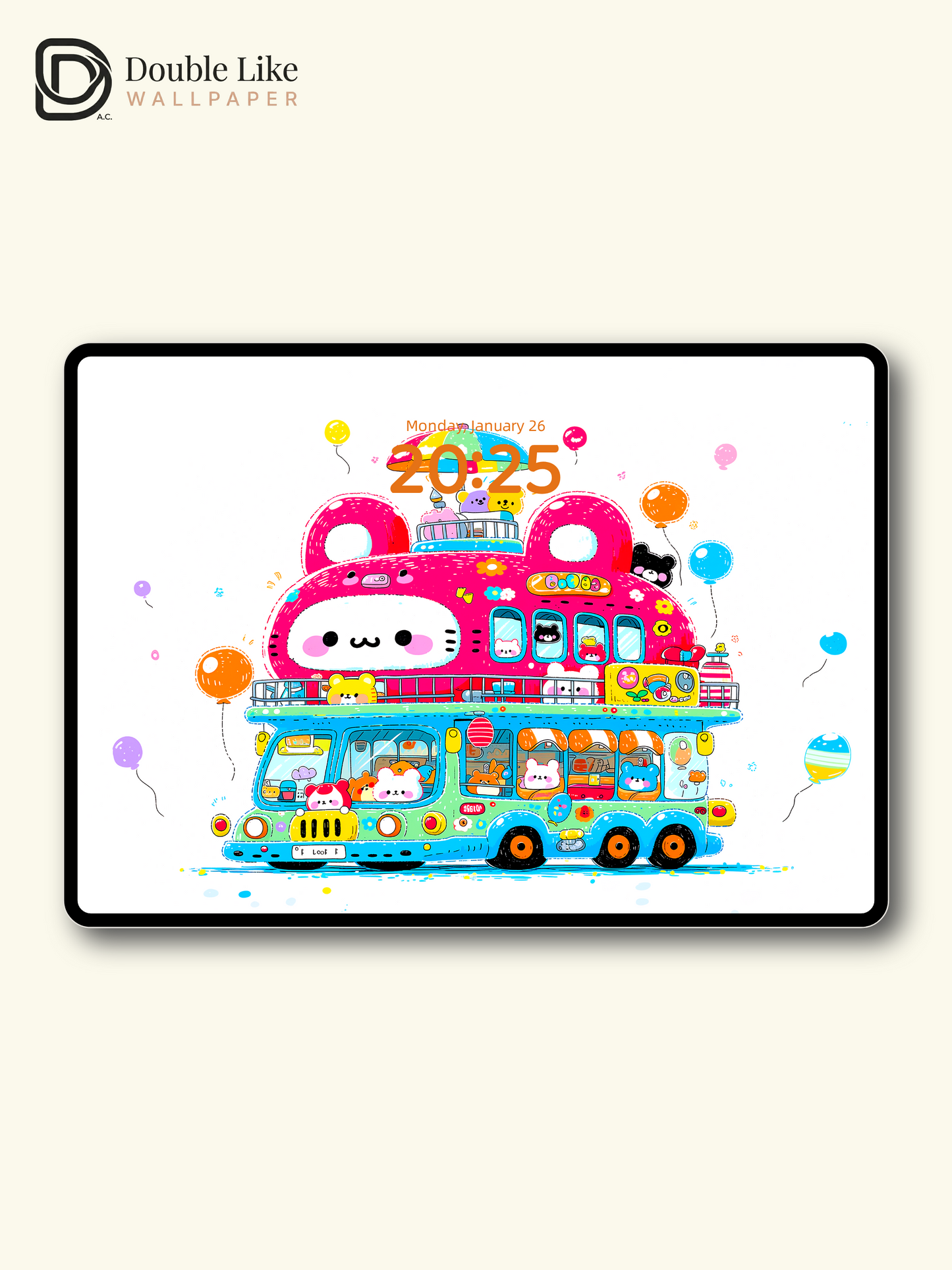 Cute Kawaii Animals Pink Bus Party Summer Aesthetic Wallpaper Pack [#HW1506]