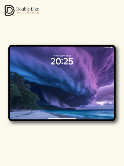 Purple Storm Cloud Beach Landscape Digital Art Wallpaper Pack [#ZJYX0442]