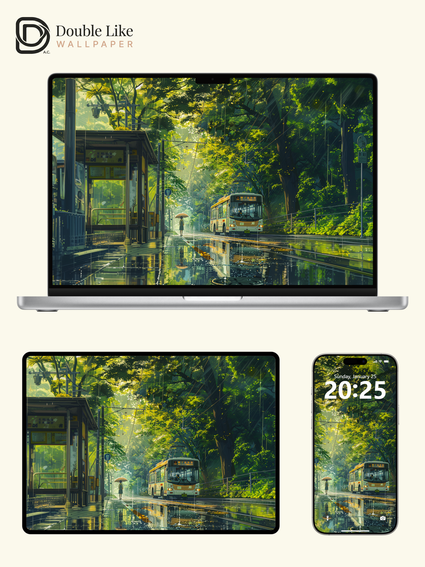 Rainy Summer Street Bus Stop Anime Healing Aesthetic Wallpaper Pack [#WGF027]