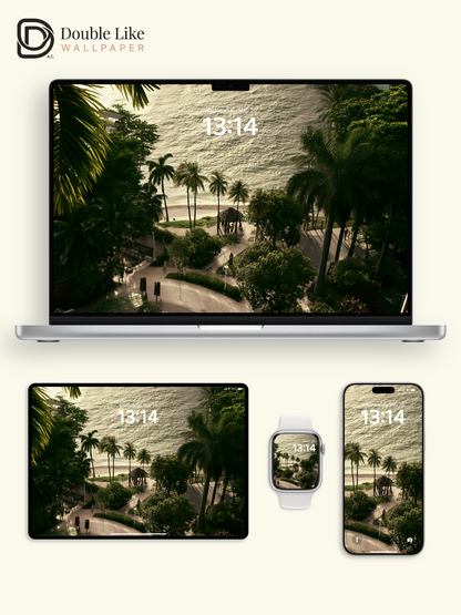 Tropical Beach Sea Sunset Golden Hour Palm Tree Aesthetic Landscape Wallpaper Pack [#JJ1359]