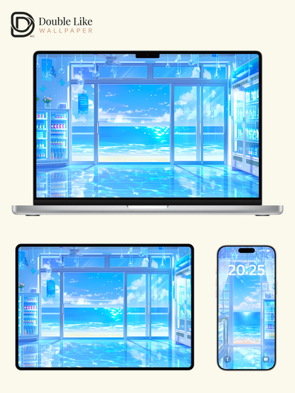 "Seaside Convenience Store – Blue Summer" Anime Illustration Wallpaper Set [#LFHL1011]