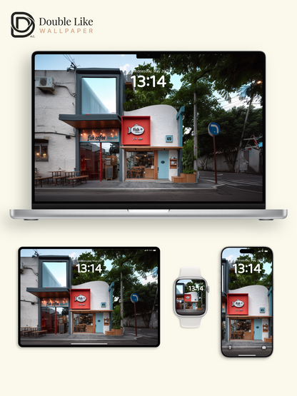 Cozy Corner Fish Coffee Shop Street Aesthetic Wallpaper Pack [#JJ1411]