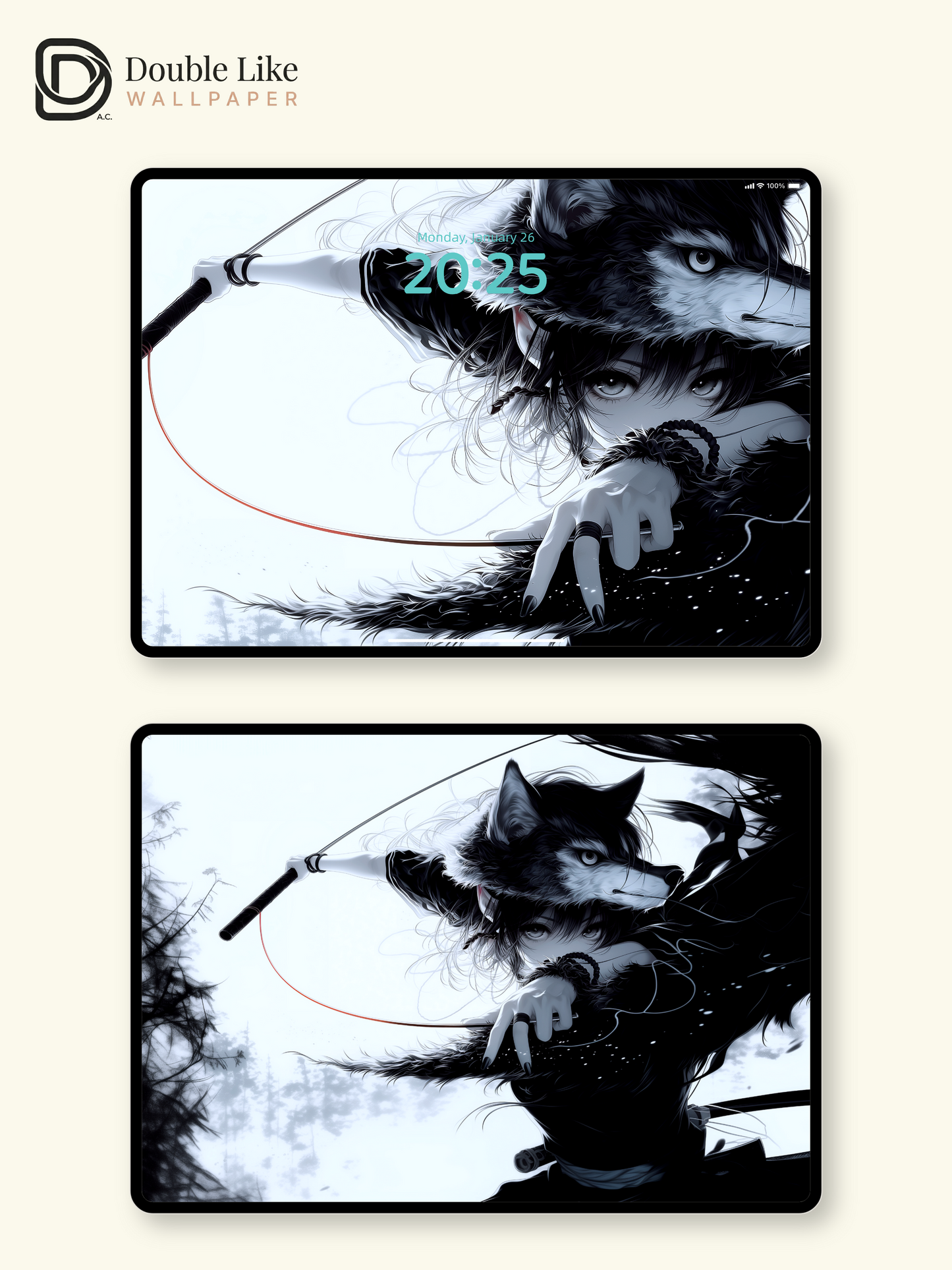 Dark Anime Wolf Warrior Crimson Blood Moon Manga Aesthetic Wallpaper Pack [#HW1494]