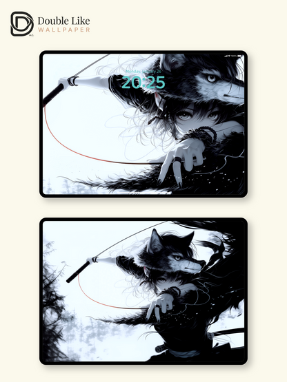 Dark Anime Wolf Warrior Crimson Blood Moon Manga Aesthetic Wallpaper Pack [#HW1494]