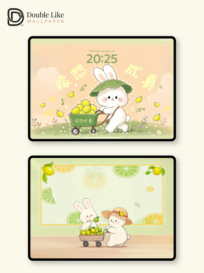 Aesthetic Cute Bunny Lemon Inspirational Illustration Wallpaper Pack [#JJ06]