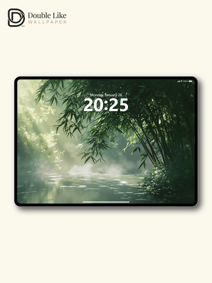 Sunlit Bamboo Forest Lake Peaceful Nature Digital Art Wallpaper Pack [#WGF006]
