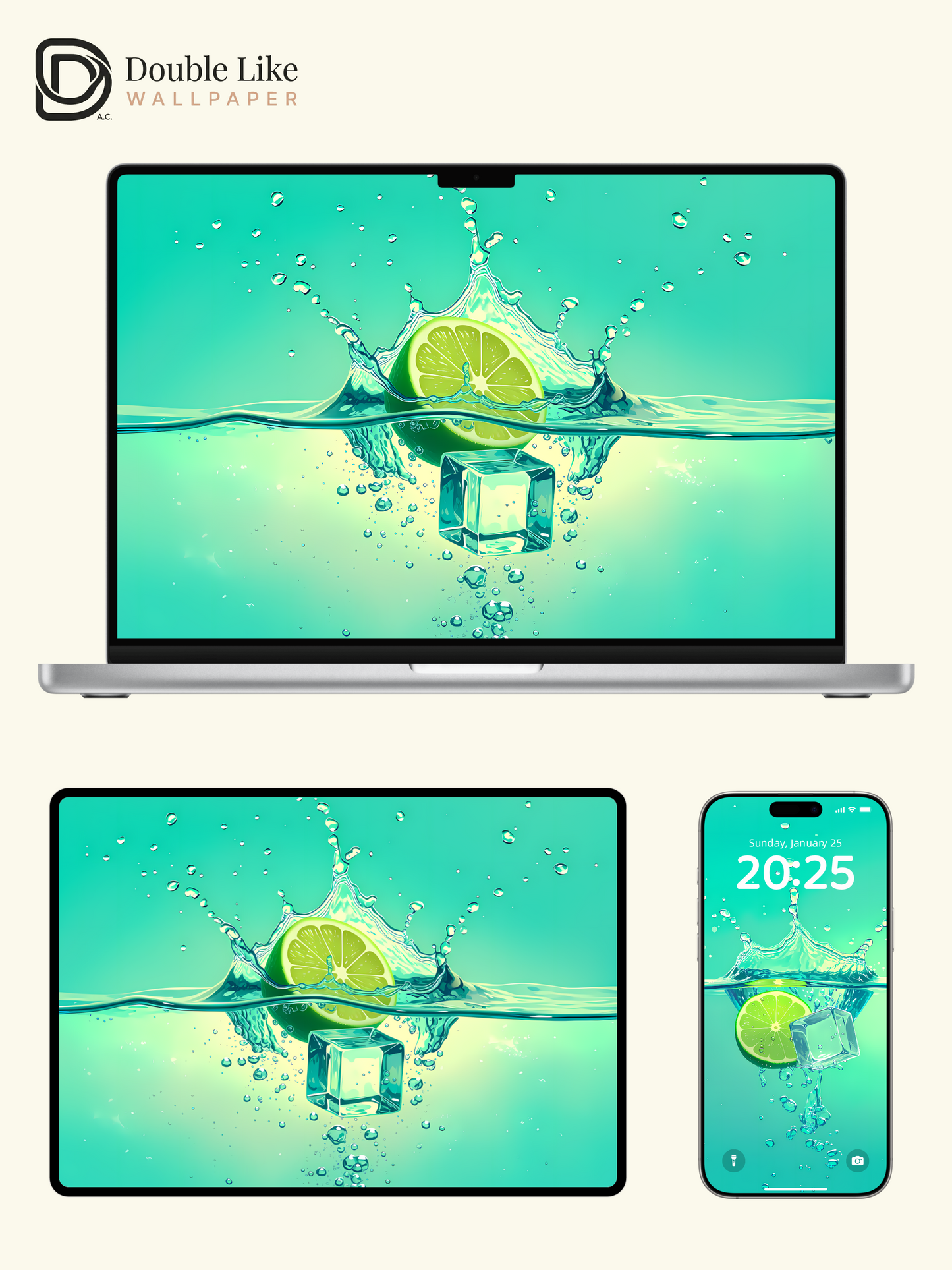 Mint Lime Ice Water Refreshing Minimal Illustration Wallpaper, [#LFHL1010]