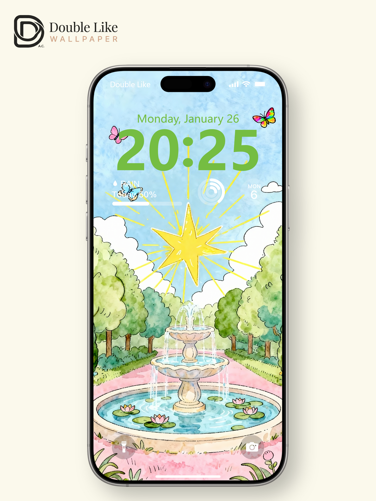 Escape to a fairy garden! This wish star fountain live wallpaper fits all phones [#HWWa005]