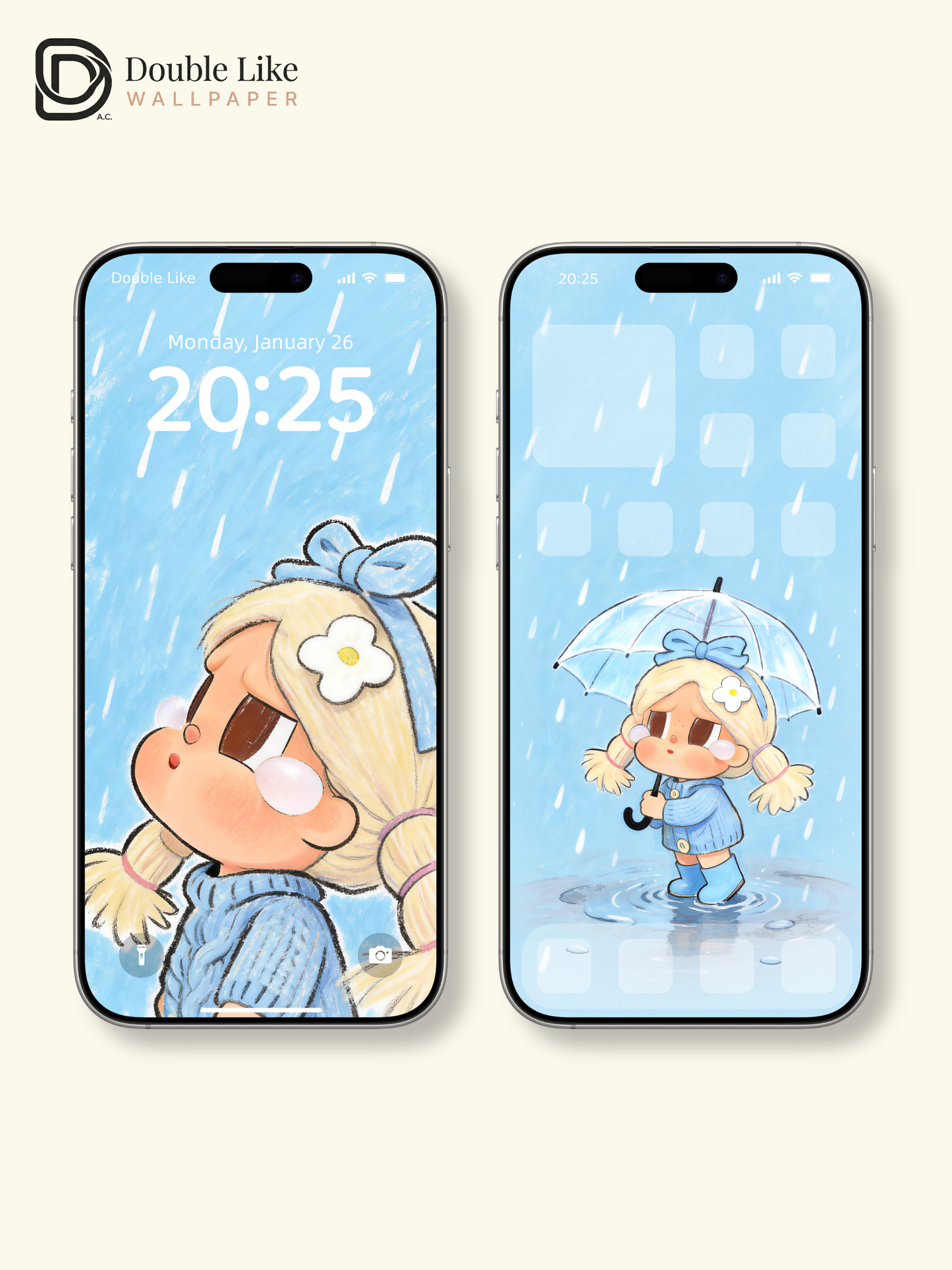 A Little Hug on a Rainy Day ☔💙 | Healing Cute Wallpaper Pack [#JJ400]