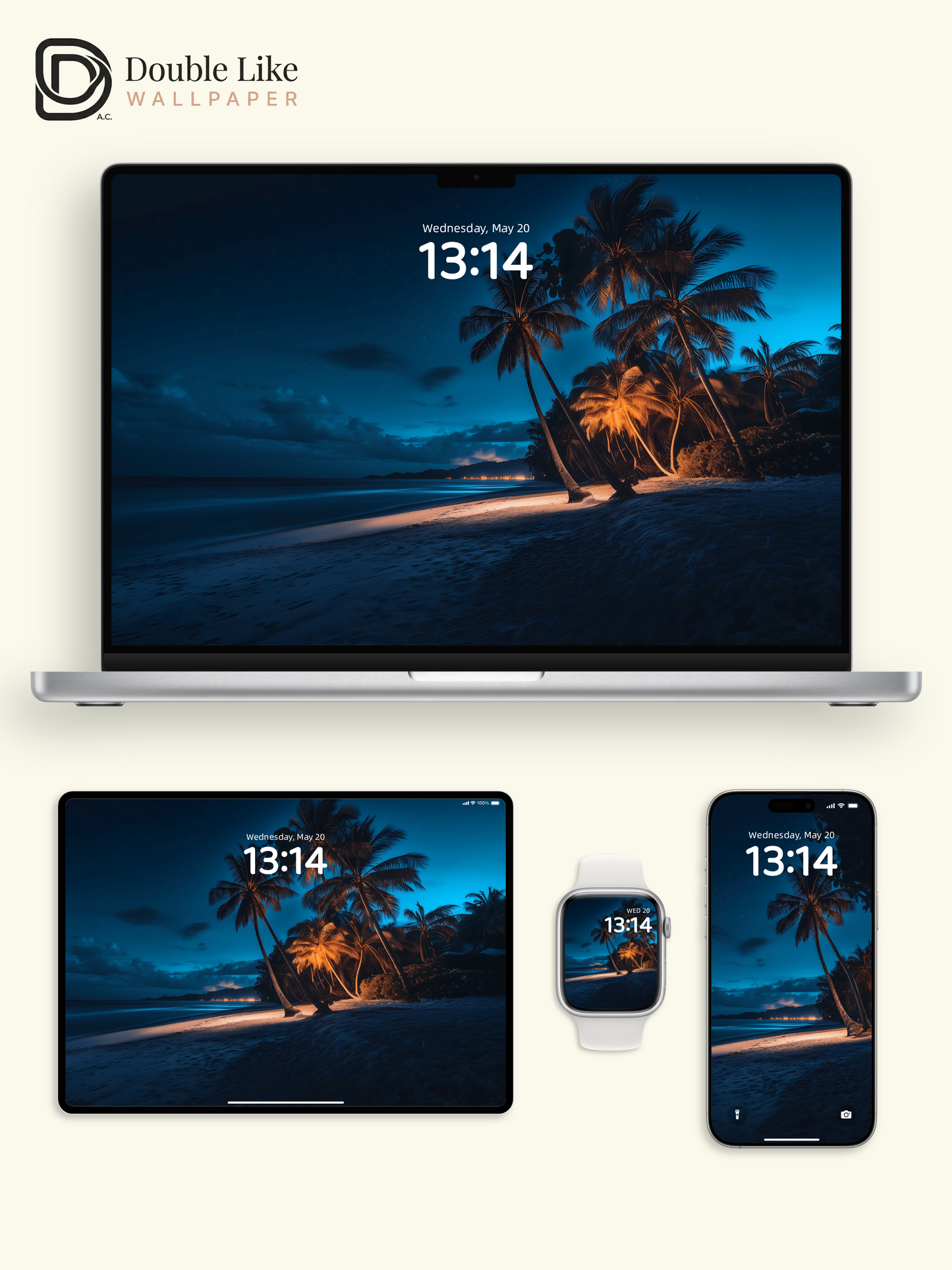 Romantic Night Beach Palm Trees Aesthetic Wallpaper Pack [#ZJY633]
