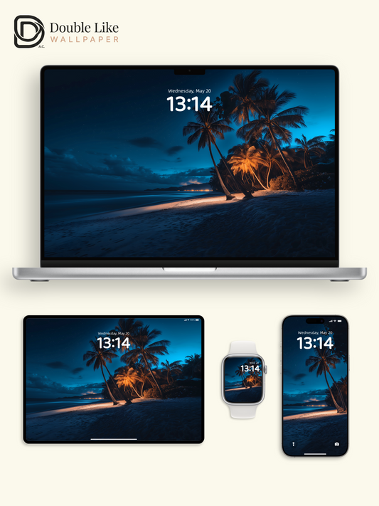Romantic Night Beach Palm Trees Aesthetic Wallpaper Pack [#ZJY633]