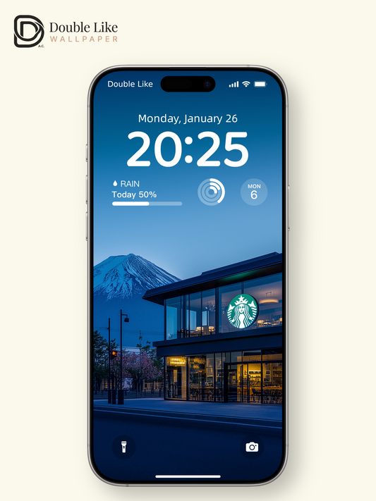 Mount Fuji Twilight Coffee Shop Modern Aesthetic Wallpaper Pack [#JJ20320]
