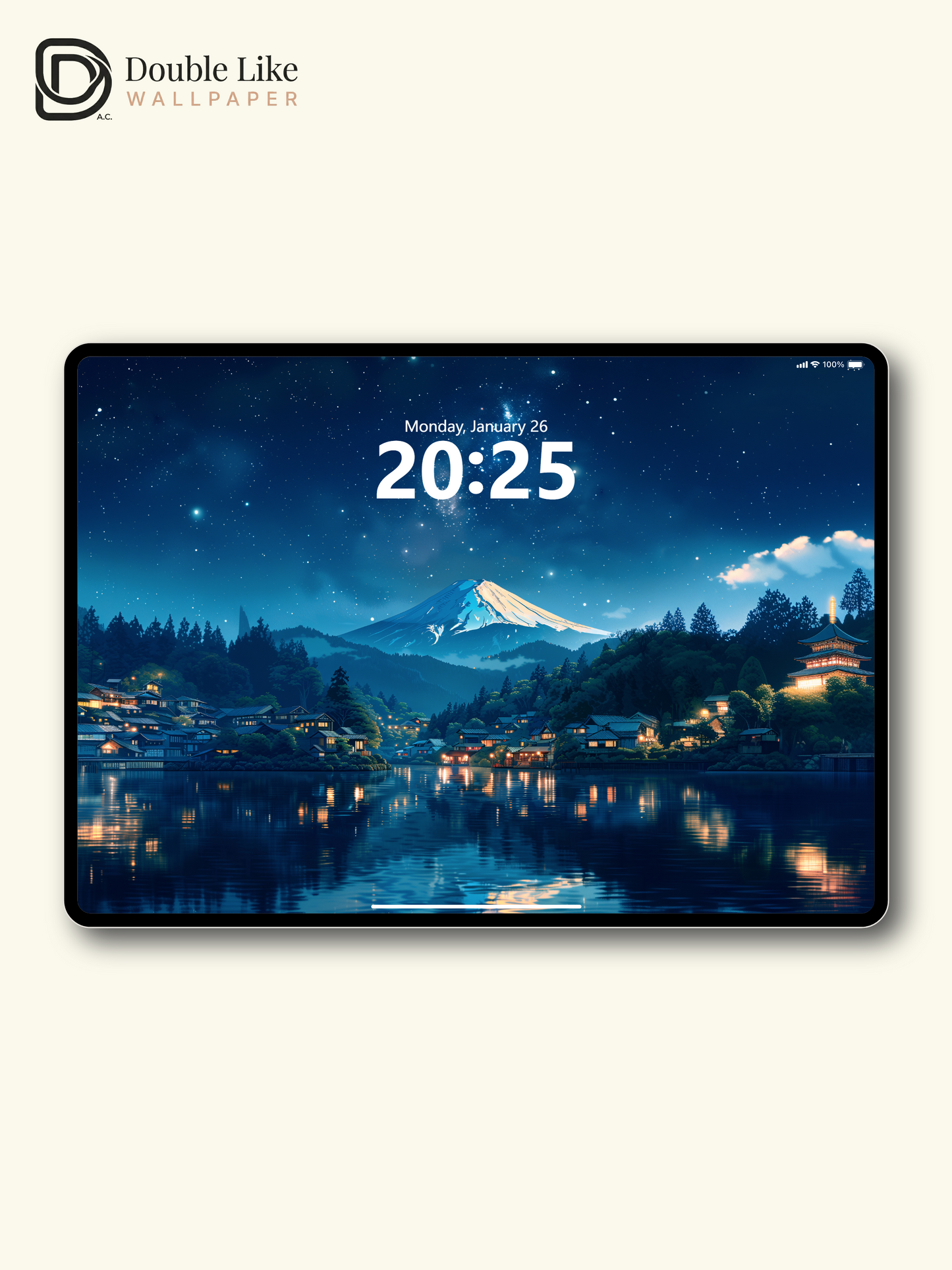 Starry Night Mount Fuji Japanese Lake Village Anime Aesthetic Wallpaper Pack [#WGF099]