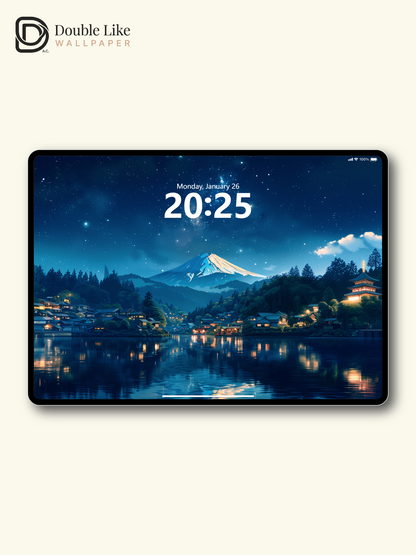 Starry Night Mount Fuji Japanese Lake Village Anime Aesthetic Wallpaper Pack [#WGF099]