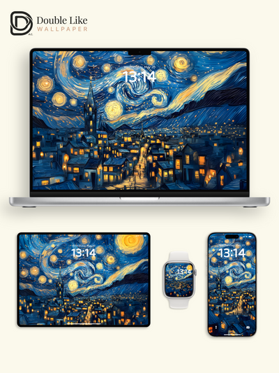Classic Starry Night Van Gogh Style Artistic Oil Painting Wallpaper Pack [#ZMY017]