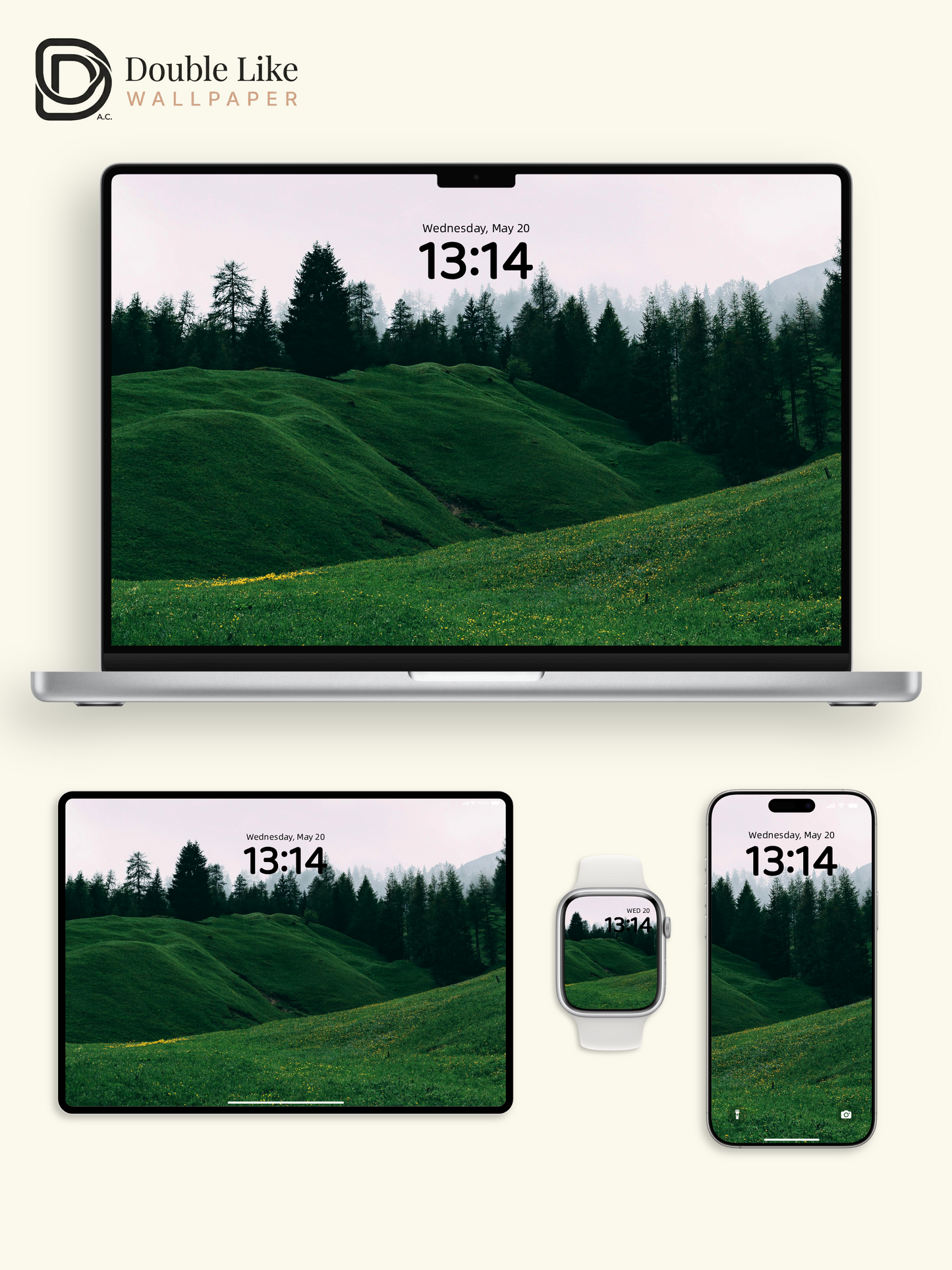Misty Green Meadow Hills Calming Nature Full Wallpaper Set [#ZMY473]