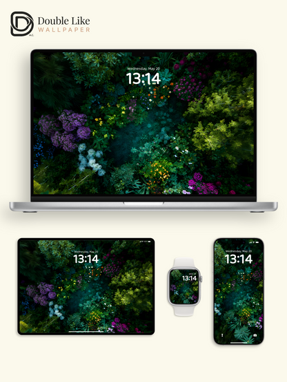 Enchanted Dark Green Garden Floral Ambient Lock Screen Wallpaper Pack [#ZJYX0654]