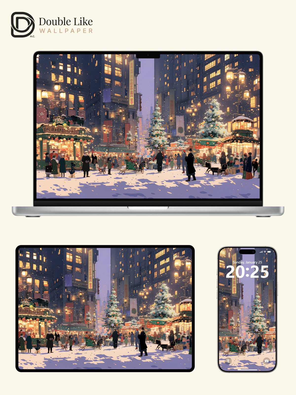 Cozy Christmas City Market Anime Inspired Aesthetic Wallpaper Pack [#WGF067]
