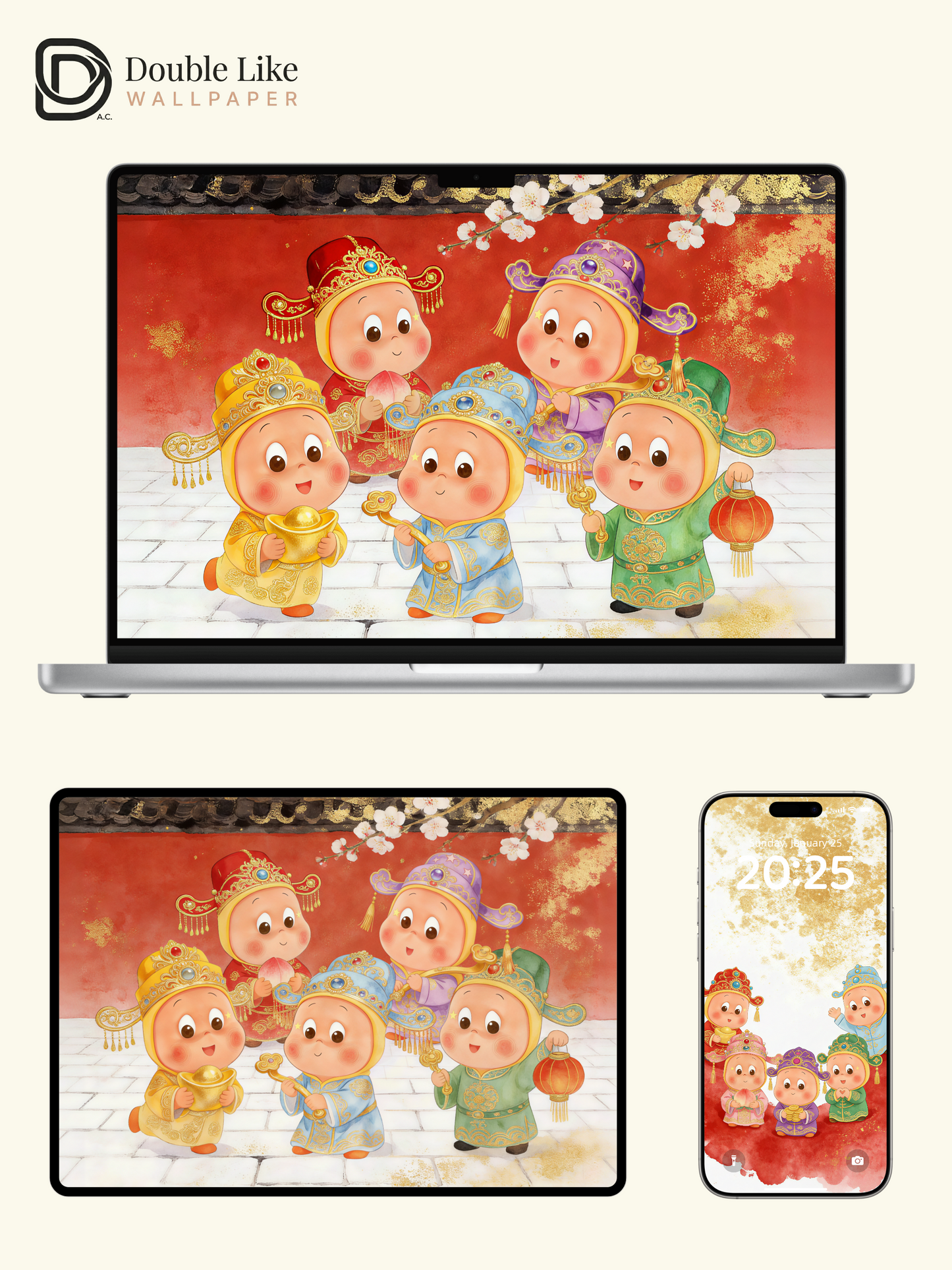 Product Name: Five Cute Lucky Kids Happy New Year Full Wallpaper Pack [#JJ324]