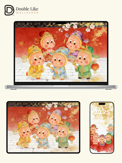 Product Name: Five Cute Lucky Kids Happy New Year Full Wallpaper Pack [#JJ324]