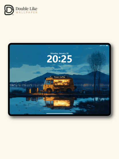 Cozy Lakeside Travel Coffee Truck Anime Aesthetic Wallpaper Pack [#WGF122]