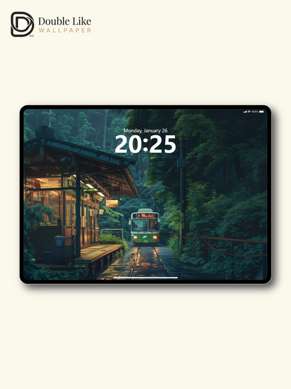 Rainy Forest Station Retro Bus Anime Cozy Aesthetic Wallpaper Pack [#WGF097]
