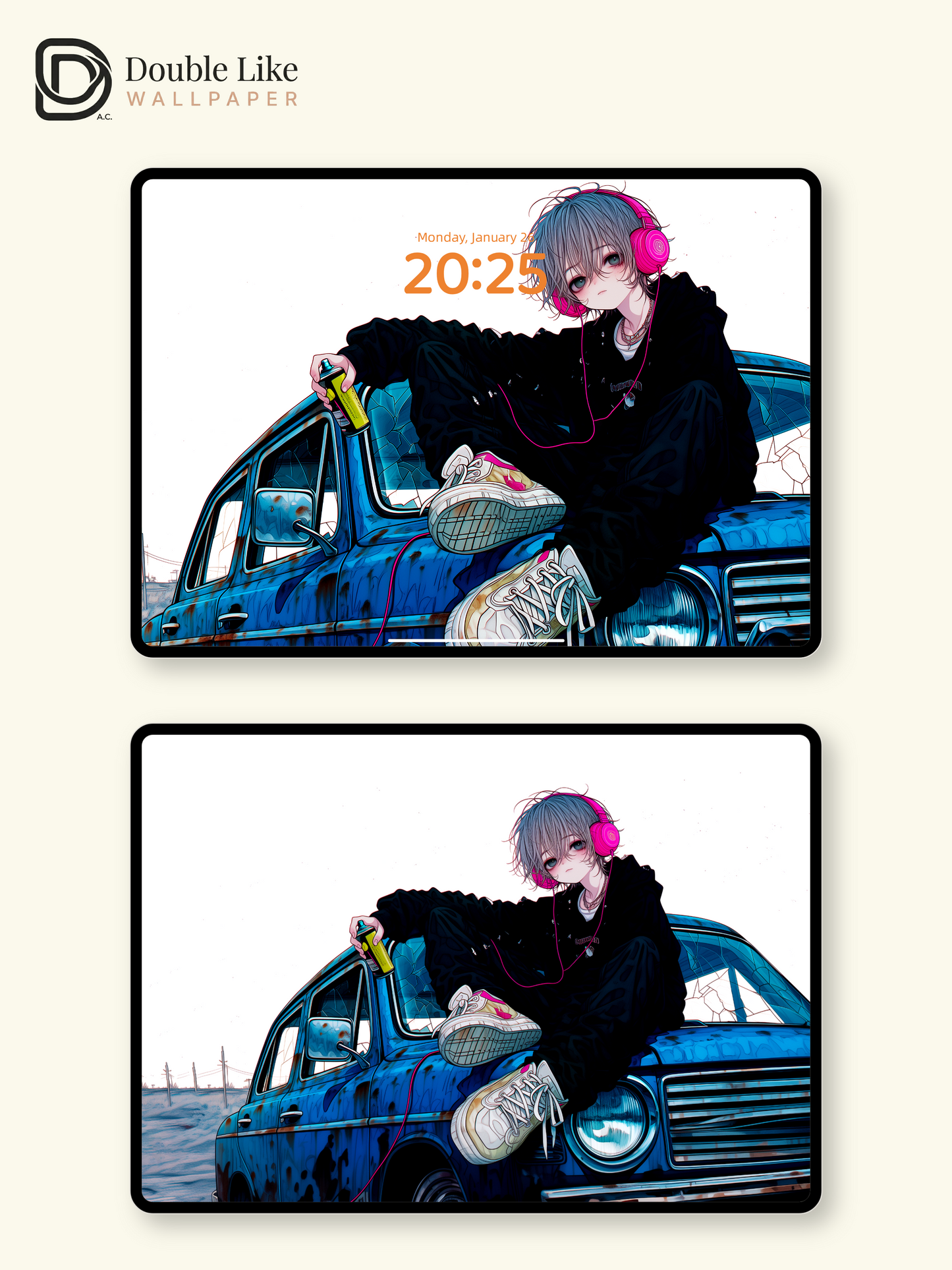 Retro Anime Boy Spray Paint Vintage Car Urban Grunge Aesthetic Wallpaper Pack [#HW1519]
