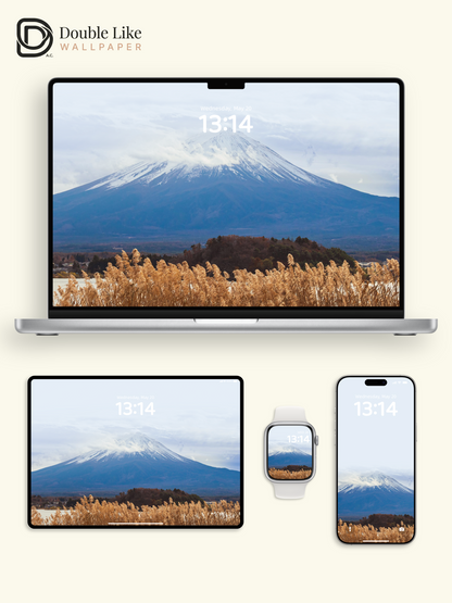 Autumn Reed Lakeside Mt.Fuji Calming Nature Full Wallpaper Set [#ZMY463]