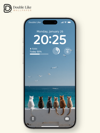 Cute Cats Seawall Ocean View Healing Aesthetic Wallpaper Pack [#JJ1269]
