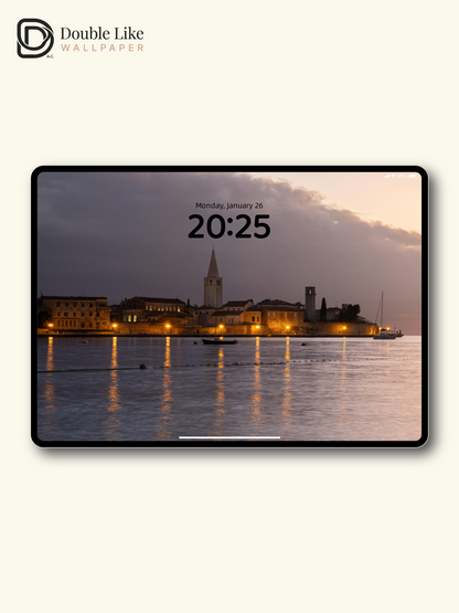 Coastal European Old Town Bell Tower Dusk Water Reflections Aesthetic Wallpaper Pack [#ZMY399]