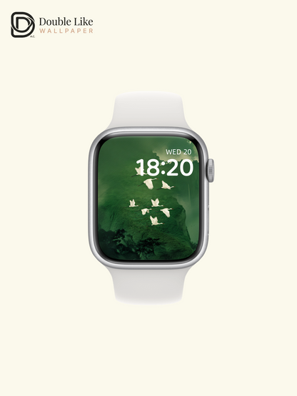 Mystic Green Mountain Flying Herons Aesthetic Wallpaper Pack [#JJ1216]