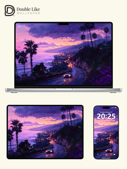 Purple Sunset Coastal Highway Aesthetic Wallpaper Pack [#WGF117]