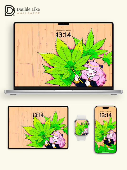 Kawaii Anime Girl Big Maple Leaf Aesthetic Digital Wallpaper Pack [#HW1460]