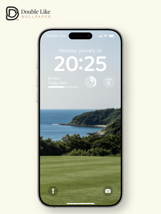 Minimalist Ocean and Green Meadow Nature Landscape Wallpaper Pack [#LFHL30602]