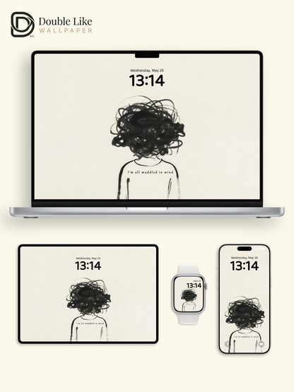 Tangled Thoughts Lonely Black White Art Full Wallpaper Set [#ZMY424]