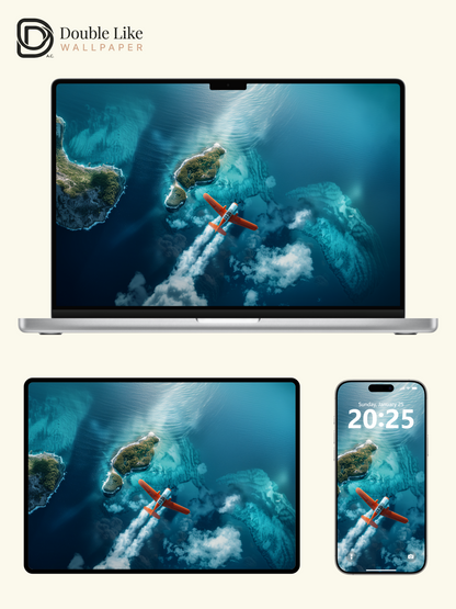 Orange Airplane Ocean Island Aerial Anime Inspired Wallpaper Pack [#WGF063]