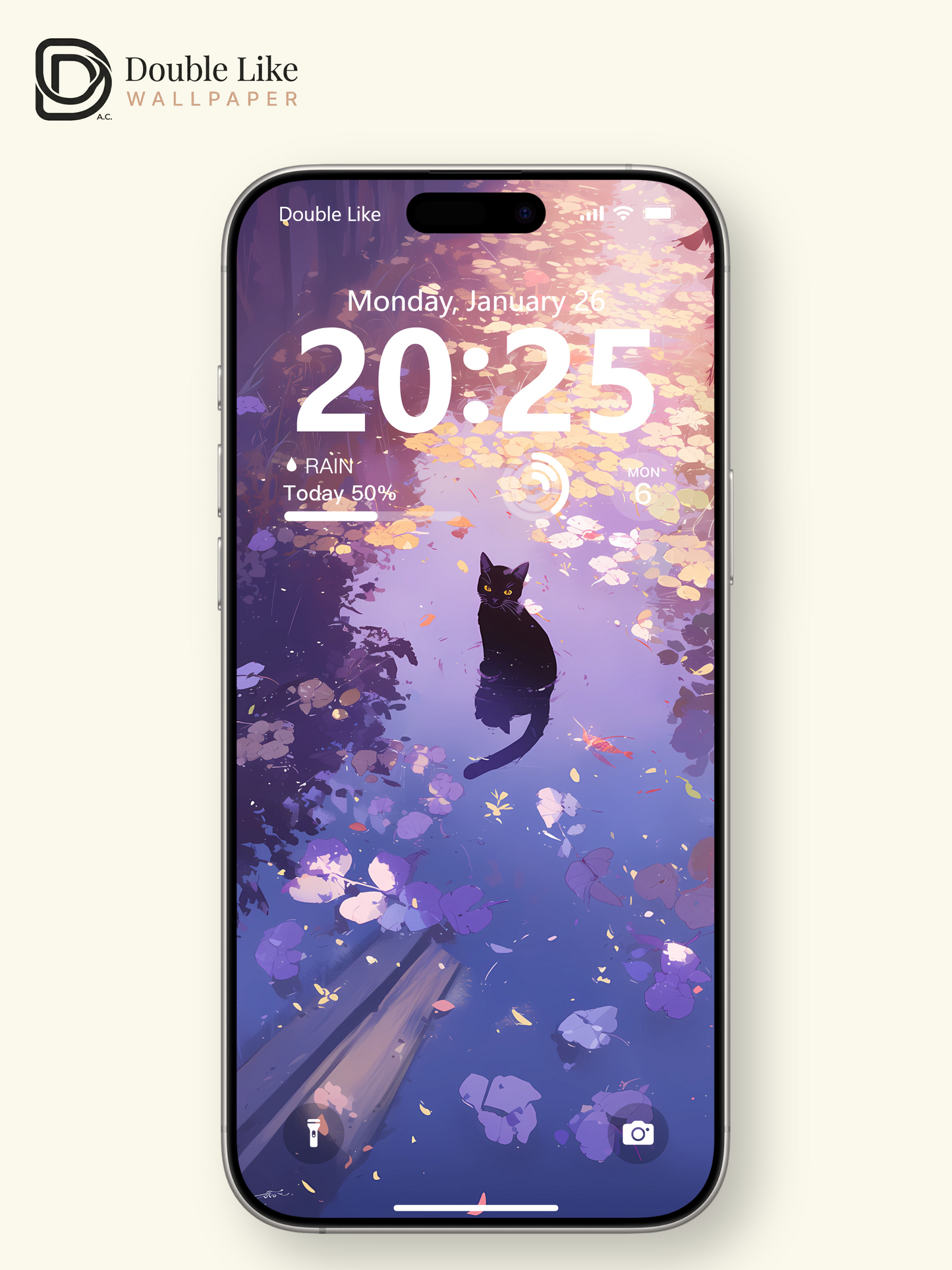 Mystical Purple Pond Black Cat Dreamy Digital Art Wallpaper Pack [#WGF008]