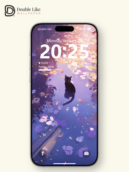 Mystical Purple Pond Black Cat Dreamy Digital Art Wallpaper Pack [#WGF008]