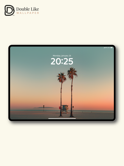 California Sunset Palm Trees & Lifeguard Tower Beach Wallpaper Pack [#JJ1336]