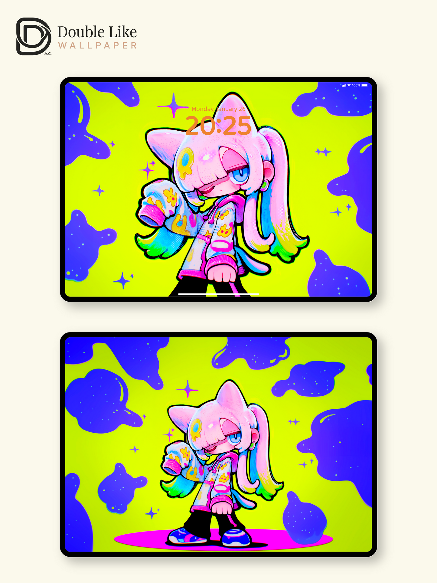 Neon Summer Anime Girl Wallpaper Pack - Cute Pop Art [#GG1363]