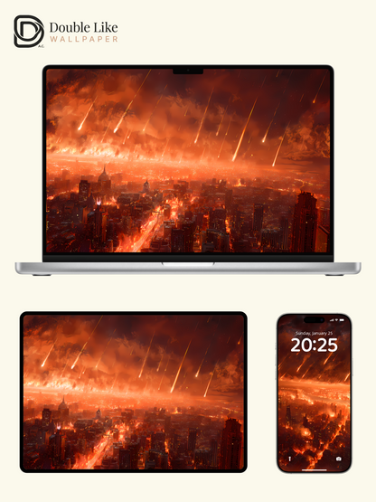 "Fire From the Sky – City in Ashes" Apocalyptic Atmosphere Wallpaper Set [#LFHL1001]