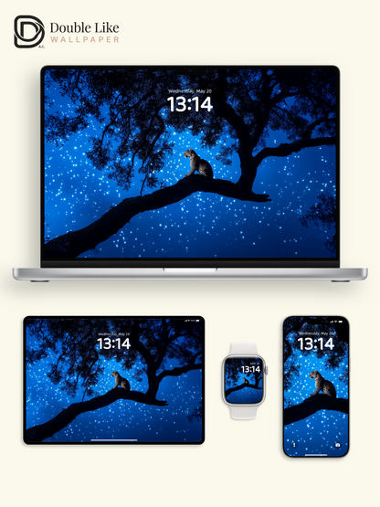 Leopard on Starry Tree Night Digital Art Wallpaper Pack [#ZJY619]