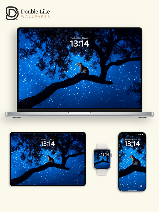 Leopard on Starry Tree Night Digital Art Wallpaper Pack [#ZJY619]