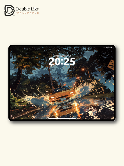 Rainy Mountain Pass Yellow Retro Sports Car Anime Aesthetic Wallpaper Pack [#WGF100]