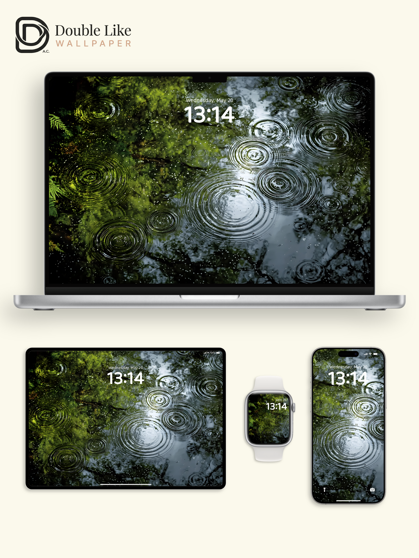 Peaceful Rain Ripples Green Water Nature Wallpaper Pack [#ZJYX0755]
