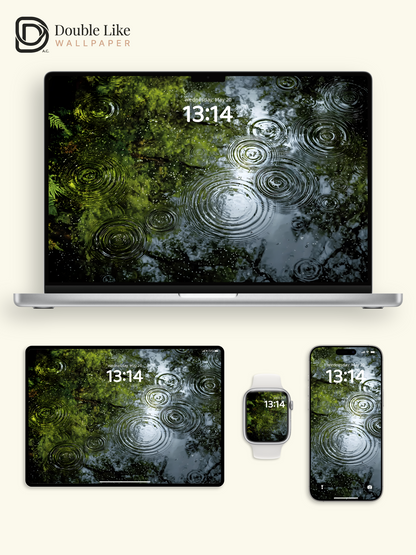 Peaceful Rain Ripples Green Water Nature Wallpaper Pack [#ZJYX0755]