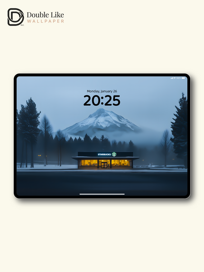 Atmospheric Snow Mountain Foggy Forest Starbucks Landscape Wallpaper Pack, Compatible with iPhone & Android Lock Screen, Tablet, PC & Smart Watch HD Wallpapers [#ZMY014]